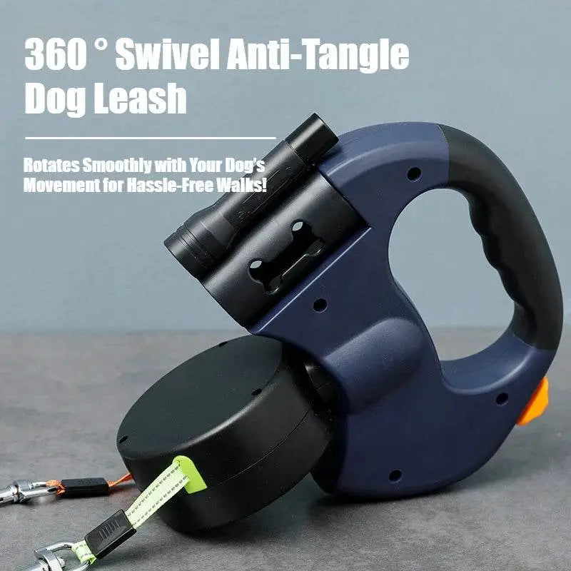 2-in-1 Retractable Anti-Tangle Dog Harness for Two – Reflective Leash with Flashlight