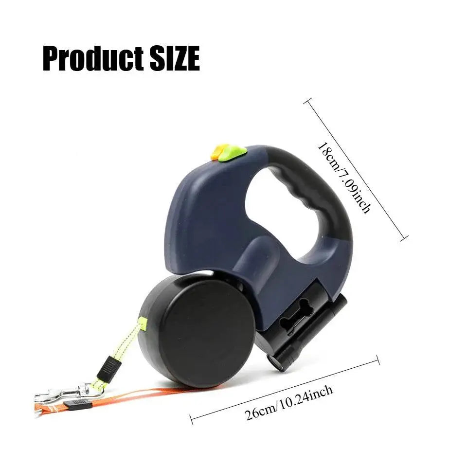 2-in-1 Retractable Anti-Tangle Dog Harness for Two – Reflective Leash with Flashlight