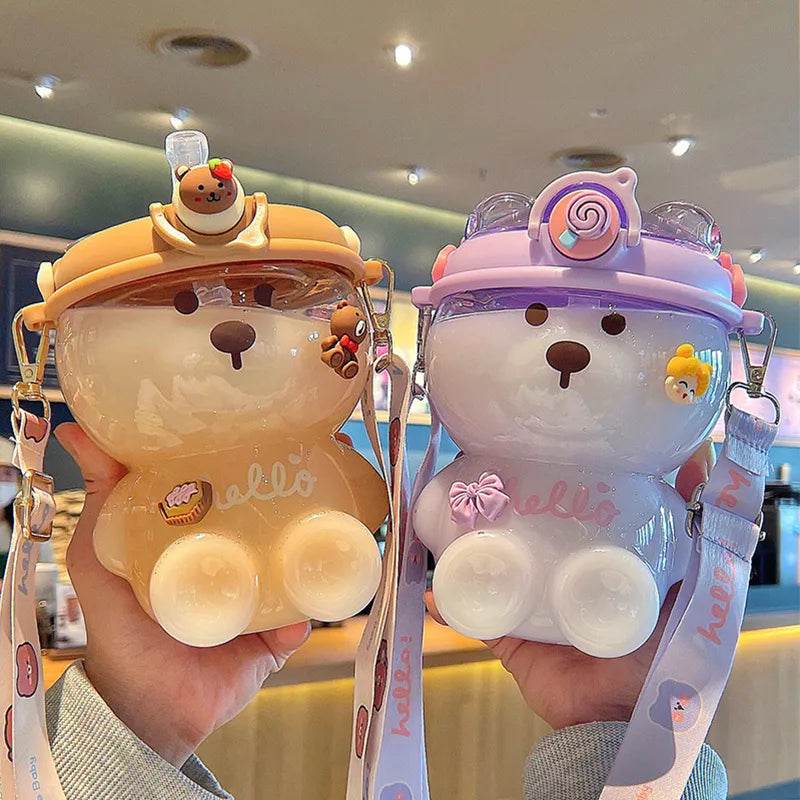 Bear Water Bottle With Straw